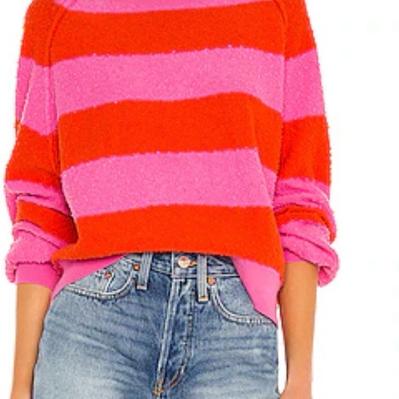 Free People Bold Pink and Red Striped Sweater - Picture 2 of 8